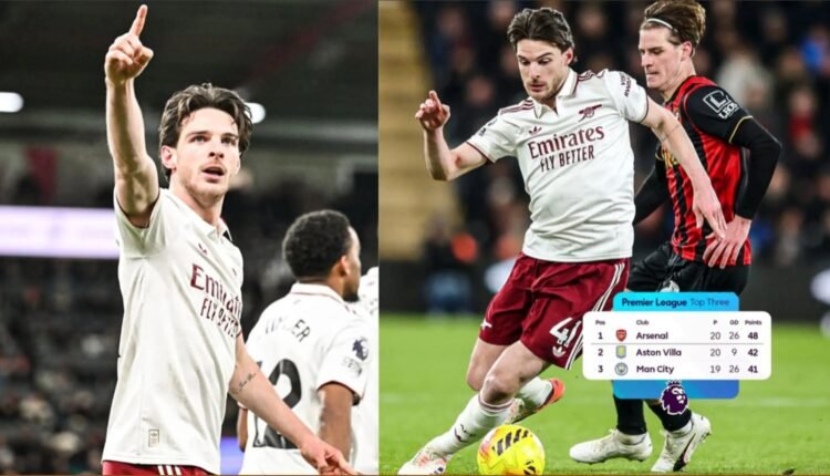 Declan Rice scores twice as Arsenal beat Bournemouth to stay top of Premier League